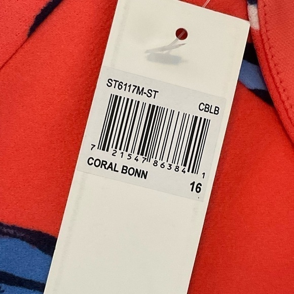 DM Collection Bruna Scuba Crepe Knit Coral Blue Floral Dress Sz 16 - Picture 4 of 6